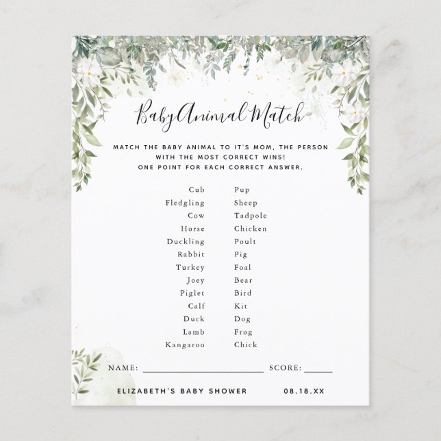 Baby Animal Match | Baby Showspiel (Vorderseite)