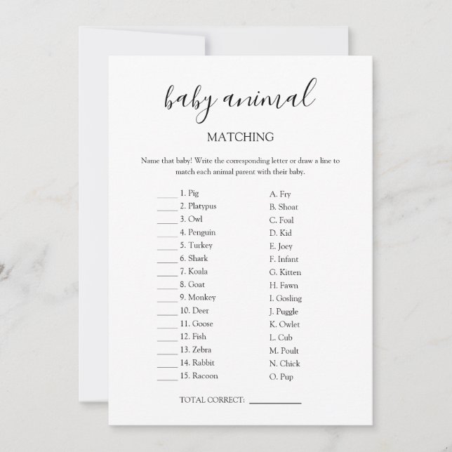 Baby Animal Matching Game Card Einladung (Vorderseite)