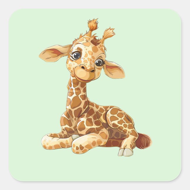 Baby Animal Niedlich Sweet Giraffe Cartoon Modern Quadratischer Aufkleber (Vorderseite)