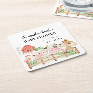 Baby Animals Baby-Dusche Rechteckiger Pappuntersetzer