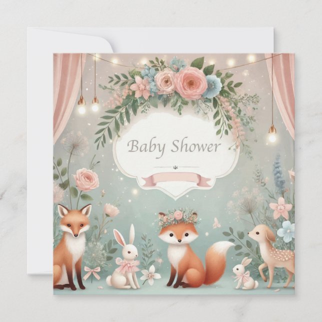 Baby Animals Baby Shower Einladung (Vorderseite)