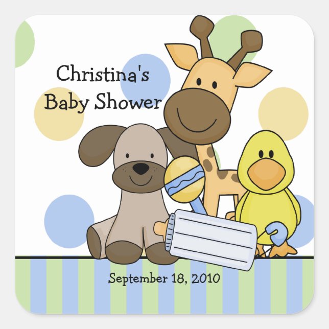 Baby Animals Baby Shower Square Sticker (Vorderseite)