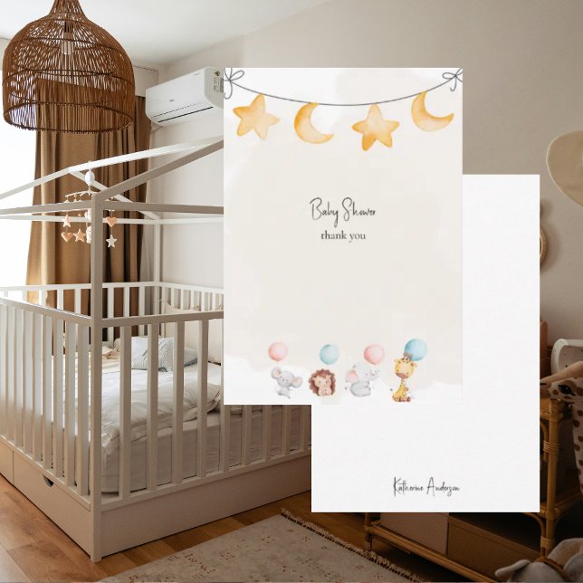 Baby Animals & Balloons Niedlich Dusche Dankeskarte (Von Creator hochgeladen)