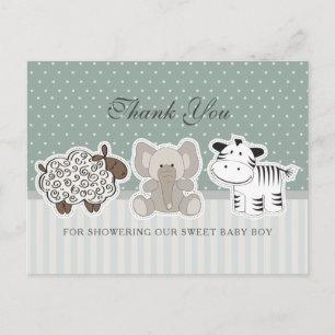 Baby Animals Green Baby Dusche Vielen Dank Postkarte