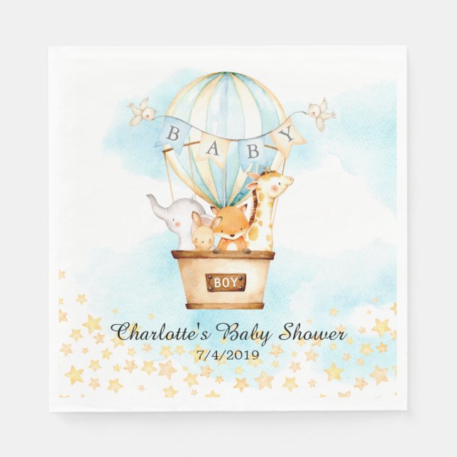 Baby Animals Hot Air Ballon Dusche Papier Napkins Serviette (Vorderseite)