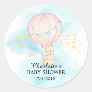 Baby Animals Hot Air Ballon Ride Baby Dusche Runder Aufkleber