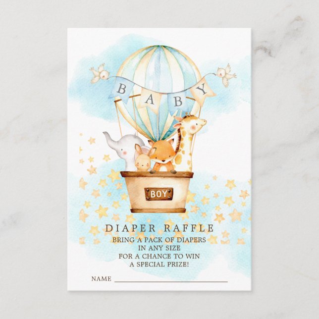 Baby Animals Hot Air Ballon Windeln Raffle Ticket Begleitkarte (Vorderseite)