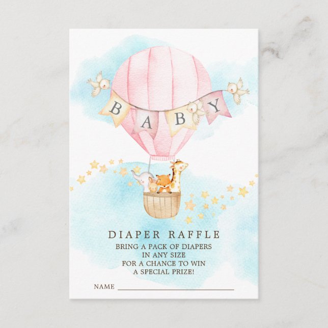 Baby Animals Hot Air Ballon Windeln Raffle Ticket Begleitkarte (Vorderseite)