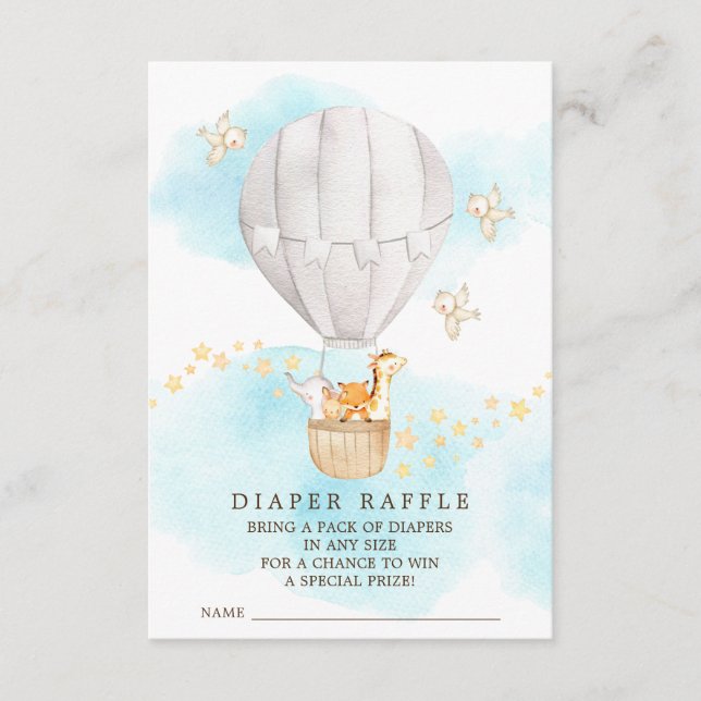 Baby Animals Hot Air Ballon Windeln Raffle Ticket Begleitkarte (Vorderseite)