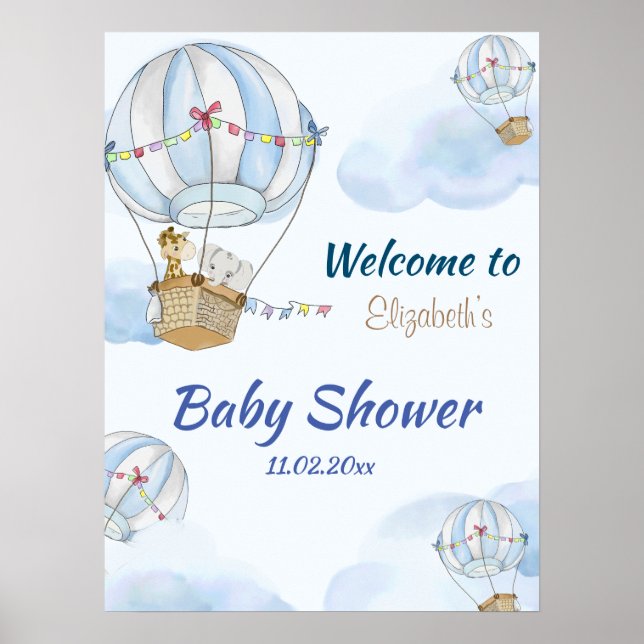 Baby Animals Hot Air Balloon Baby Shower Poster (Vorne)