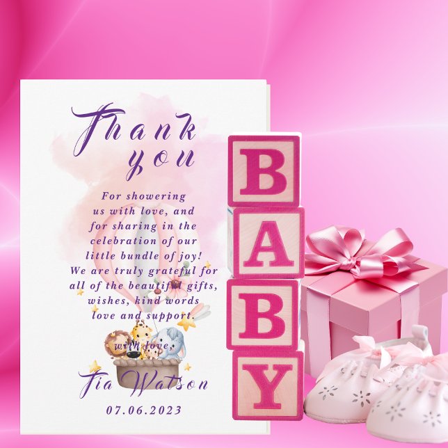 Baby Animals Safari in Pink Hot Air Ballon Mitteilungskarte (Von Creator hochgeladen)