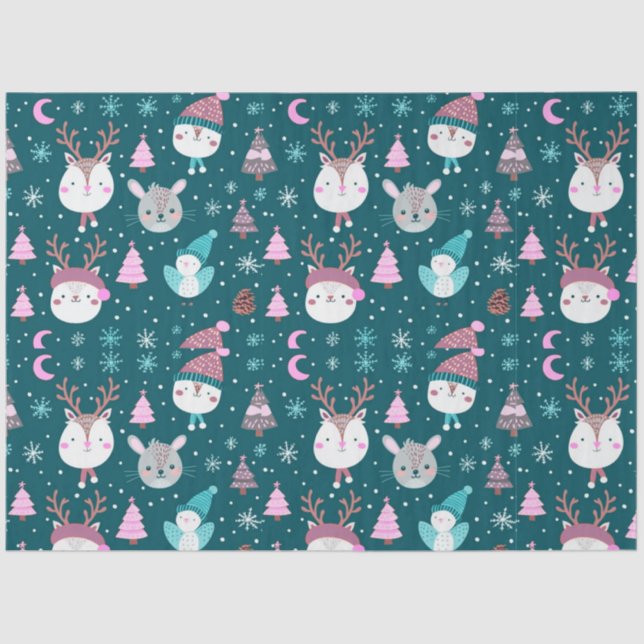Baby Animals Snowflakes Crescent Moon Weihnachten Seidenpapier (Vorderseite)
