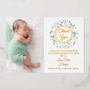 Baby-Ankündigungsfoto Goldfolie Danke Folieneinladung