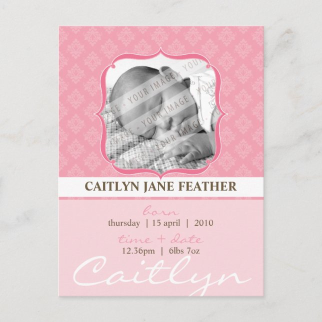 BABY ANNOCEMENT: elegant gerahmt 6 Ankündigungspostkarte (Vorderseite)