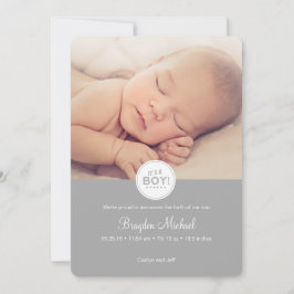 Baby Announcement Card in Gray - Es ist ein Junge! Ankündigung