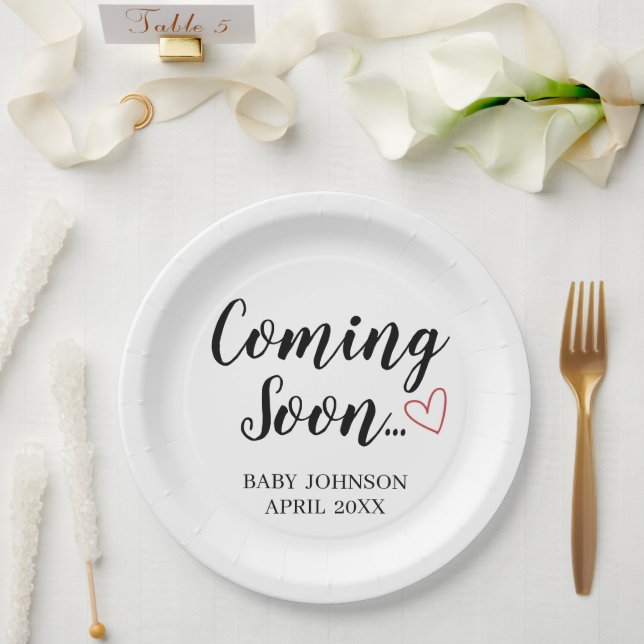 Baby Announcement Coming Soon Paper Plates Pappteller (Hochzeit)