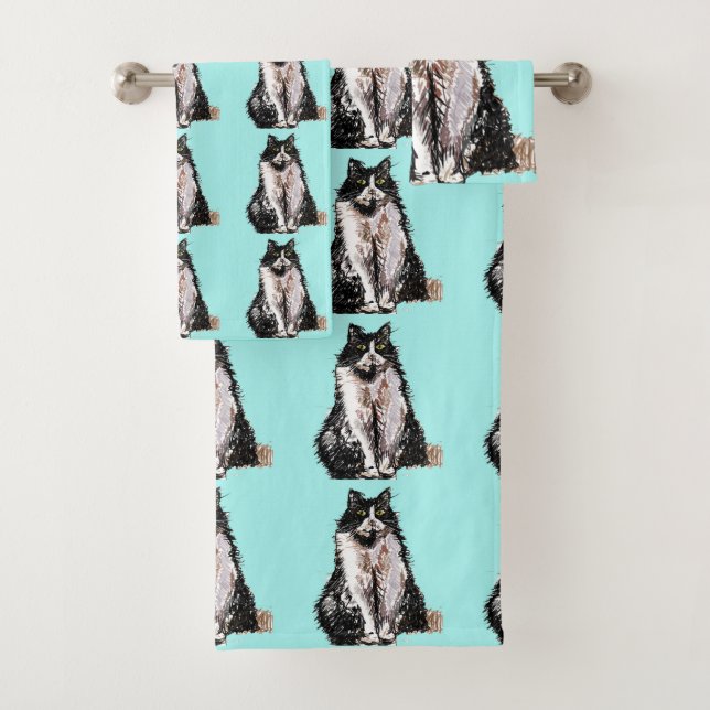 Baby Aqua Tuxedo Black Cat Cats Handtuch Set (Insitu)