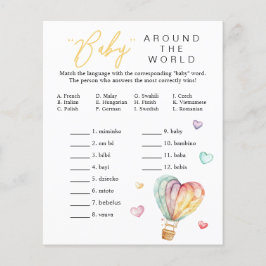 Baby Around the World Shower Game Sheet