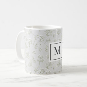 Baby-Atem Weiß Floral Gypsophila Monogramm Kaffeetasse