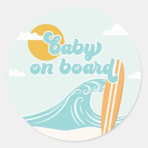 Baby auf Bord Surf Beach Baby Shower Runder Aufkleber