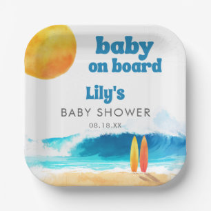 Baby auf Bord Surfers Strand Baby Shower Wasserfar Pappteller