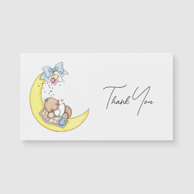Baby auf dem Mond Design Elegantes Script Danke Magnetkarte (Vorderseite)