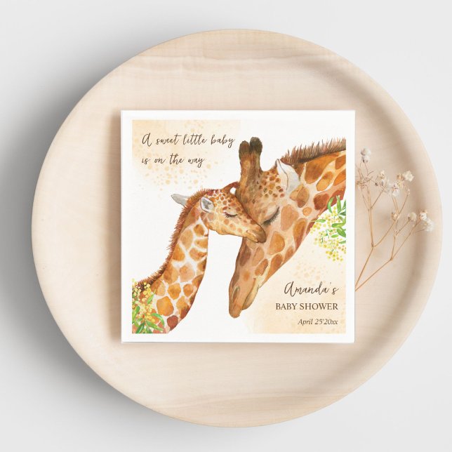 Baby auf dem Weg Babygiraffe und Babydusche Serviette (Giraffe baby shower customized napkins Baby on the way cute baby giraffe and mom printed napkins)