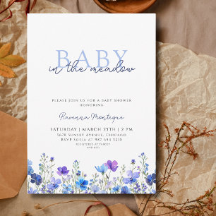 Baby auf der Wiese Wildblumen Florale Babyparty Einladung