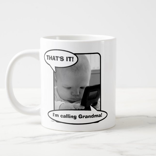 Baby auf Handy Jumbo-Tasse (Links)