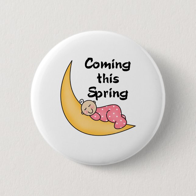 Baby auf Mond-Frühling Button (Vorderseite)