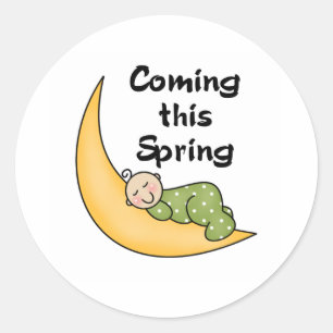 Baby auf Mond-Frühling Runder Aufkleber