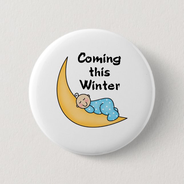 Baby auf Mond-Winter Button (Vorderseite)