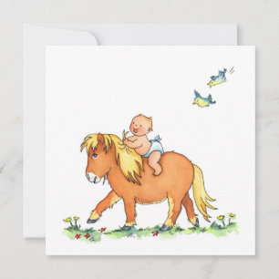 Baby auf Pony - Geburtsanzeige Ankündigung