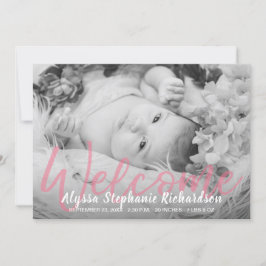 Baby B&W Pink Foto Begrüßung Geburtserklärung Einladung