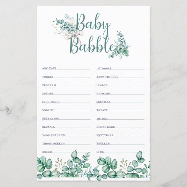 Baby Babble Greenery Baby Shower (Vorderseite)