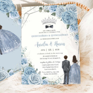 Baby Baby Blau Florale Zwillings Quinceañera Junge Einladung