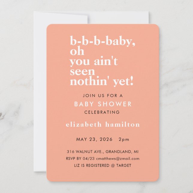 Baby Baby Bold Text Baby Shower Invitation Einladung (Vorderseite)