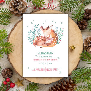 Baby-Baby Deer Bembi und Mutter 1. Geburtstag Einladung