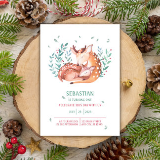 Baby-Baby Deer Bembi und Mutter 1. Geburtstag Einladung