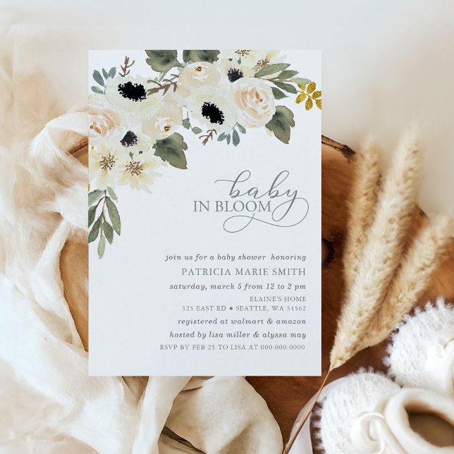 Baby-Baby in Bloom Ivory Floral Girl Babydusche Einladung (Von Creator hochgeladen)