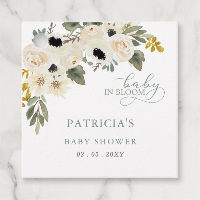 Baby-Baby in Bloom Ivory Floral Girl Babydusche Geschenkanhänger (Vorderseite)