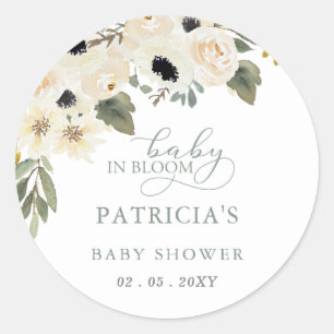 Baby-Baby in Bloom Ivory Floral Girl Babydusche Runder Aufkleber