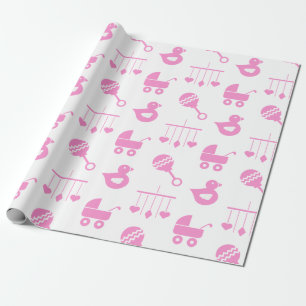 Baby-Babyparty-Rosa-Ikonen Geschenkpapier