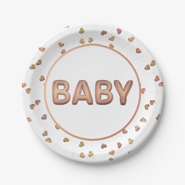 Baby Balloon | Elegante Rose Gold Baby Dusche Pappteller (Vorderseite)