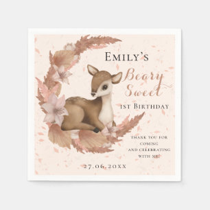 Baby Bambi & Blume Mond Staub Rosa Geburtstag Serviette