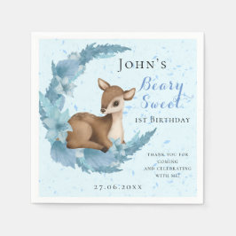 Baby Bambi & Blume Mond Staubblau Geburtstag Serviette