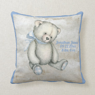 Baby Bär Blaue Schleife Aquarell Baby Junge Vintag Kissen