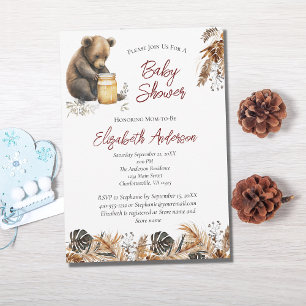 Baby-Bär-Boho-Braun-Blumen-Baby-Party Einladung