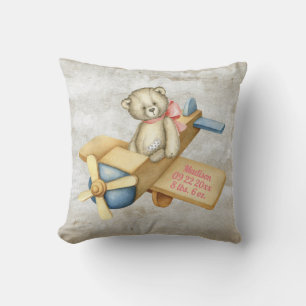 Baby-Bär-Flugzeug-Aquarell-Baby-Mädchen-Vintage Kissen