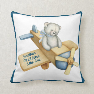 Baby-Bär-Flugzeug-Wasserfarbe Baby-Junge-Vintage Kissen